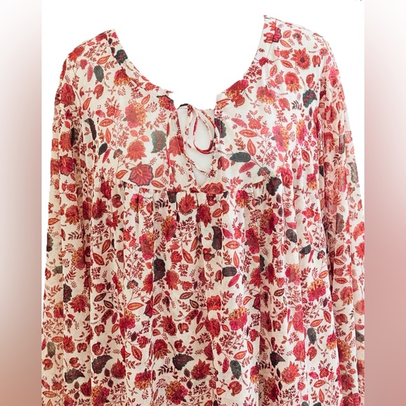 NWT LANE BRYANT Burgundy + Cream Floral Long Sleeve Mesh Swing Top Blouse 4x - Picture 3 of 10